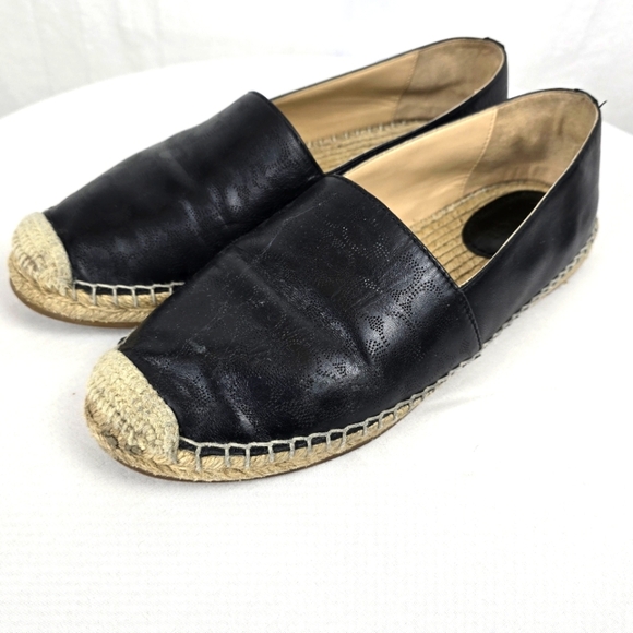 Coach Signature Black Leather Espadrille Flats Sz 8 - Picture 1 of 7